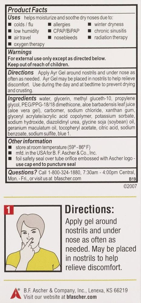 Saline Nasal Gel Product Facts/ Directions