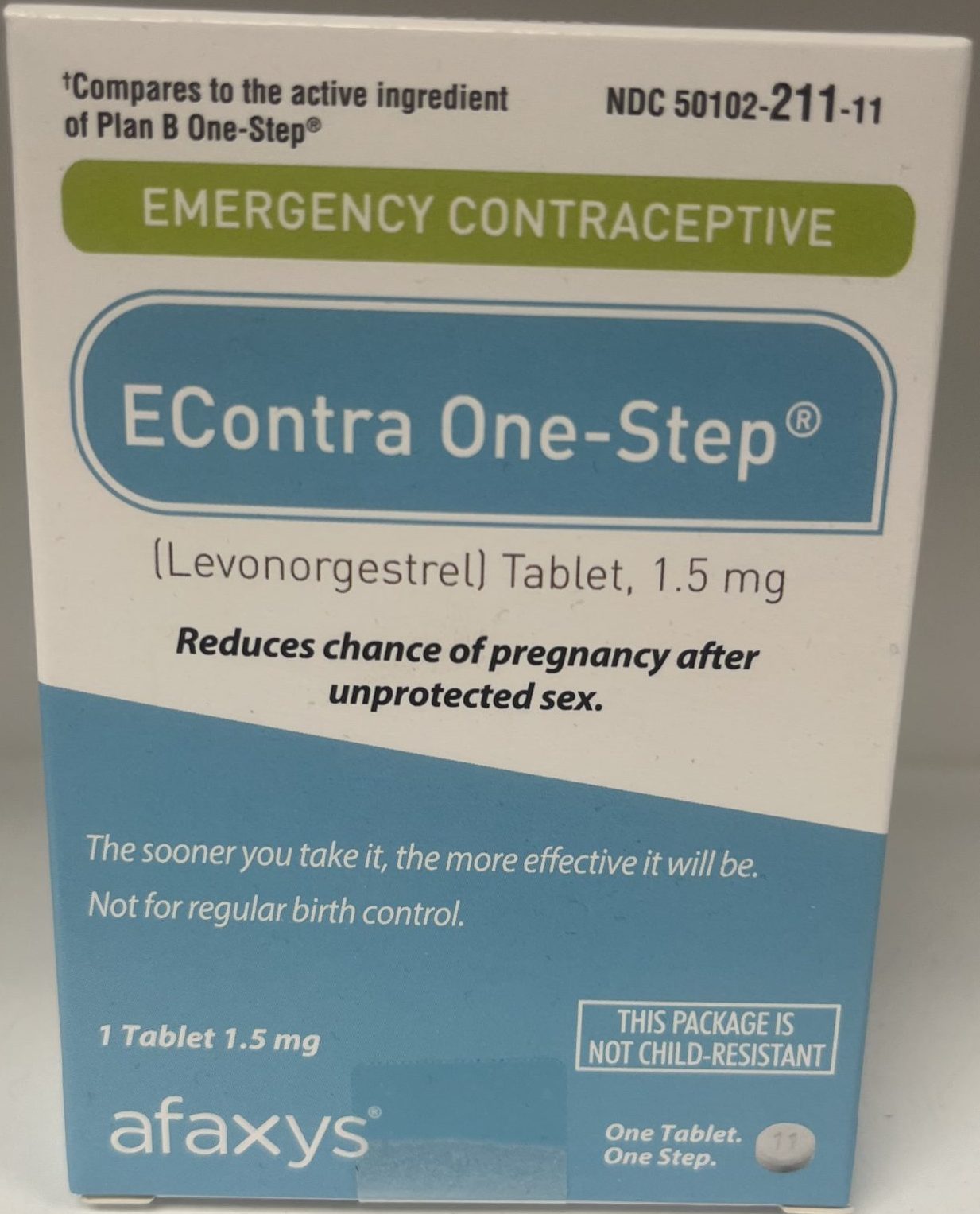 Econtra one-step emergency contraceptive front of package