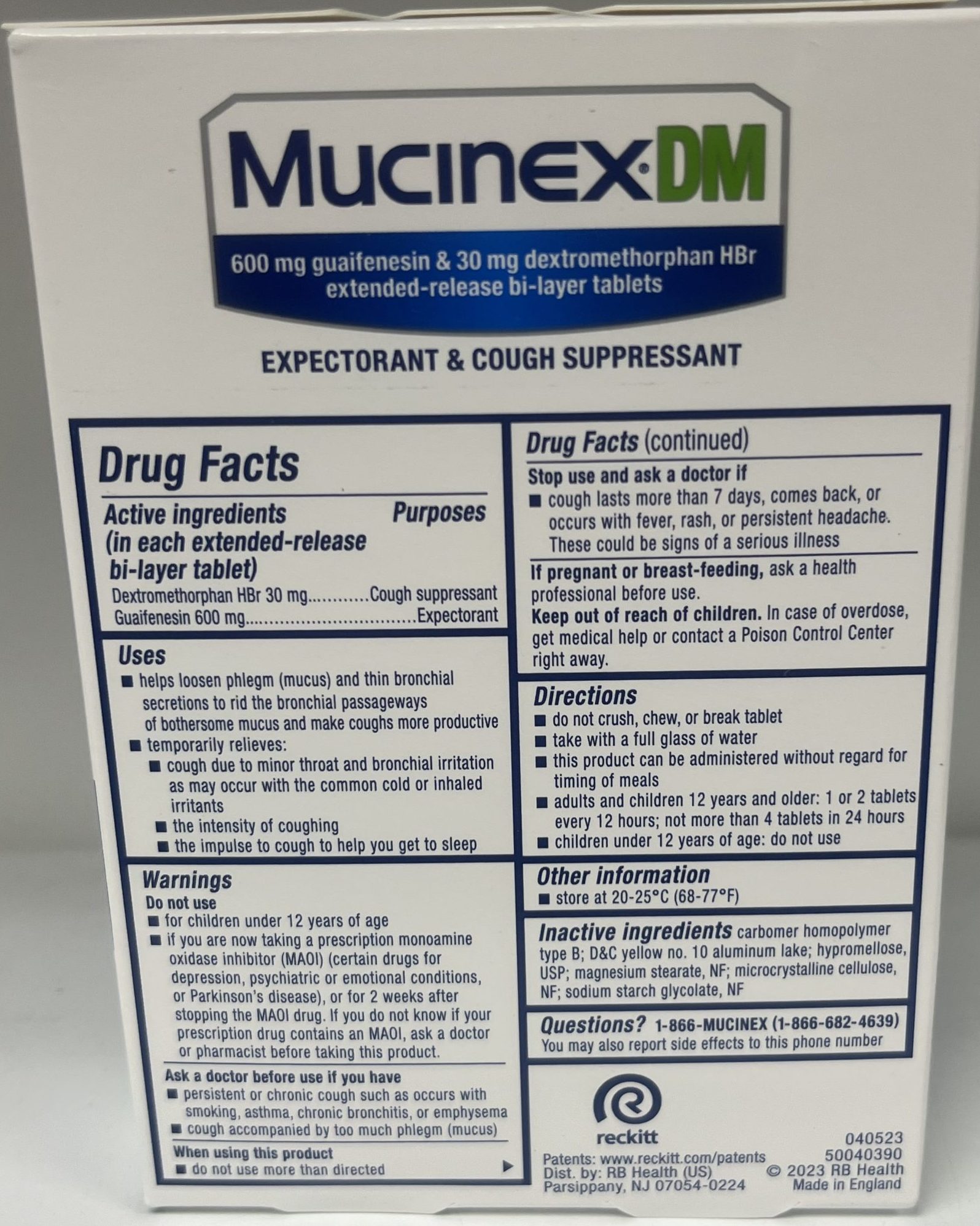 Mucinex DM back of package