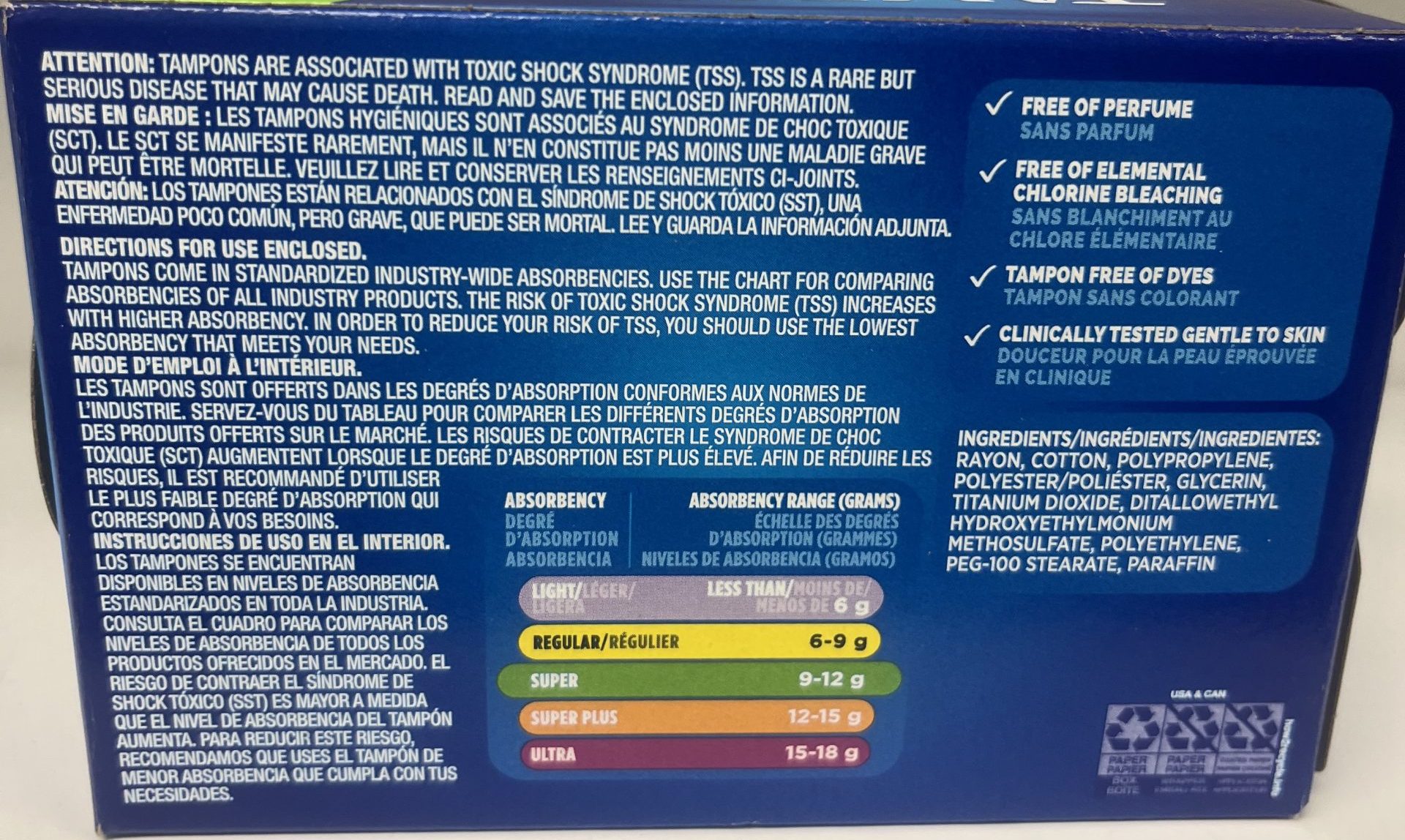 Tampax tampons- super back of package