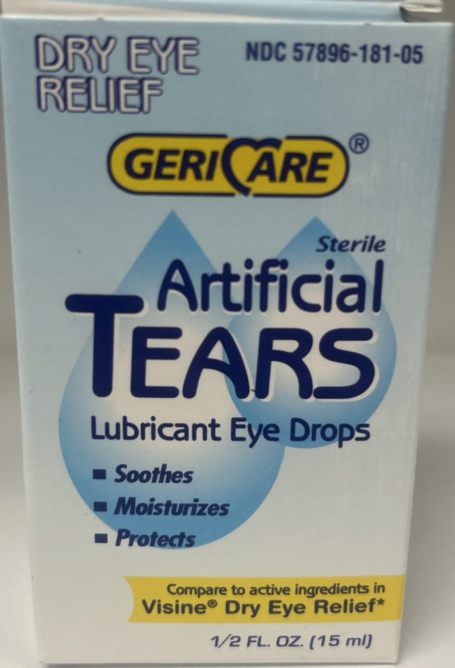 Artificial tears dry eye relief front of package